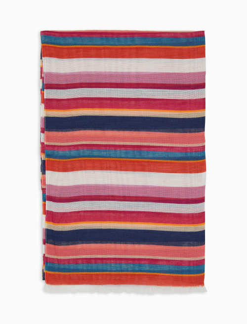 Sciarpa unisex cotone, viscosa e lino righe multicolor bianco - Sciarpe | Gallo 1927 - Official Online Shop