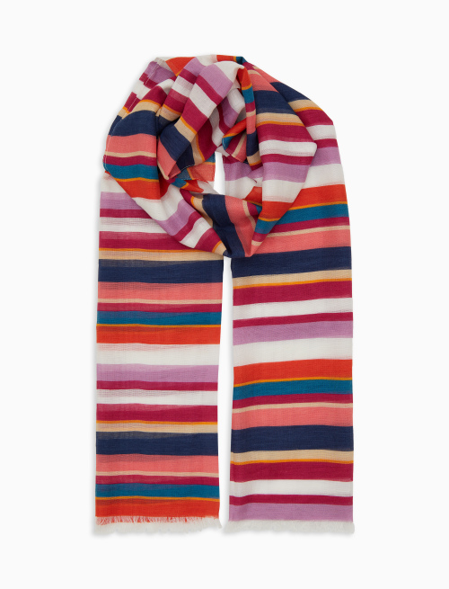 Sciarpa unisex cotone, viscosa e lino righe multicolor bianco - Sciarpe | Gallo 1927 - Official Online Shop