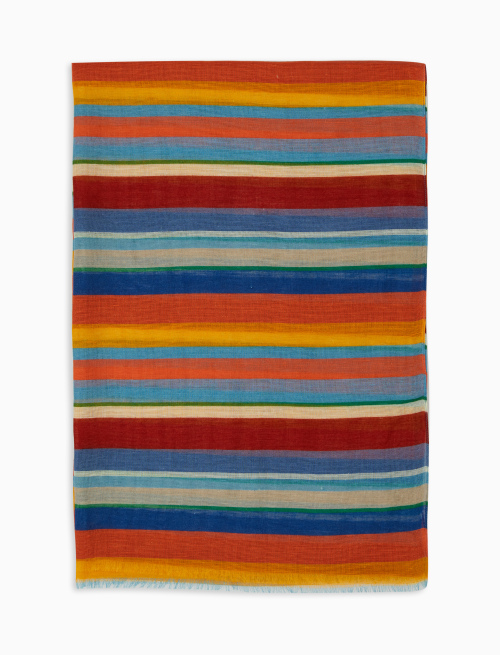 Unisex lobster red cotton, viscose and linen scarf with multicoloured stripes - Accessories | Gallo 1927 - Official Online Shop