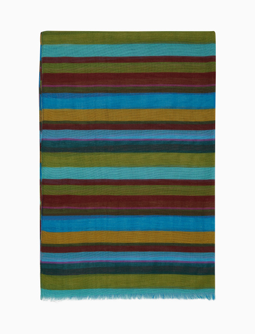 Unisex green cotton/linen/viscose scarf with multicoloured stripes - Scarves | Gallo 1927 - Official Online Shop