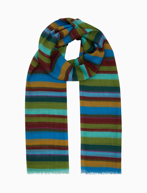 Unisex green cotton/linen/viscose scarf with multicoloured stripes - Accessories | Gallo 1927 - Official Online Shop