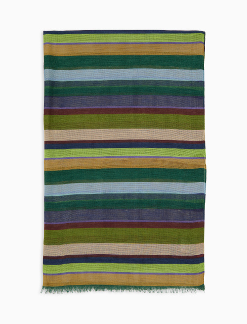 Sciarpa unisex cotone, viscosa e lino righe multicolor verde - Sciarpe | Gallo 1927 - Official Online Shop