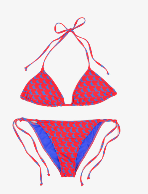 Women's polyamide triangle bikini with two-tone chicken motif, Prussian blue - Beachwear | Gallo 1927 - Official Online Shop
