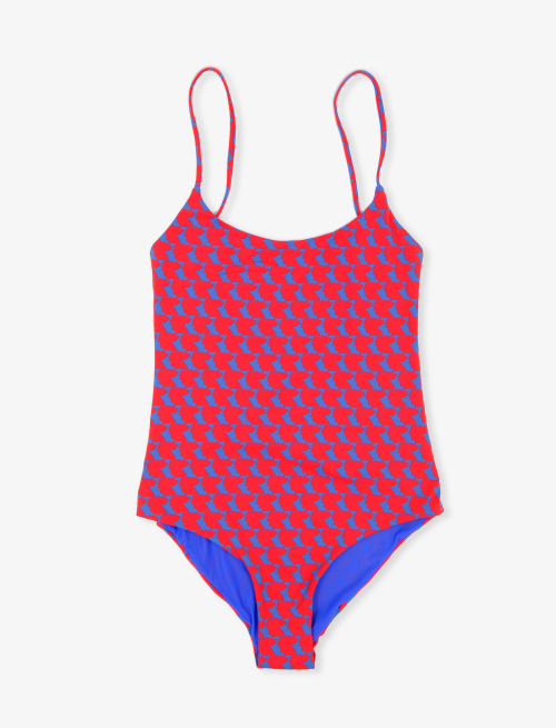 Women's polyamide one-piece swimsuit with coloured chicken motif, Prussian blue - Beachwear | Gallo 1927 - Official Online Shop