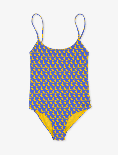 Women's polyamide one-piece swimsuit with coloured chicken motif, daffodil yellow - Beachwear | Gallo 1927 - Official Online Shop