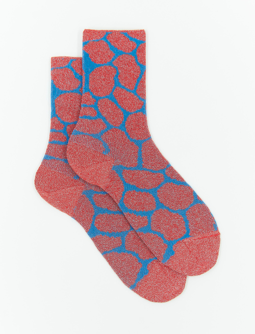 Women's short red cotton and lurex socks with spotted giraffe motif - Socks | Gallo 1927 - Official Online Shop