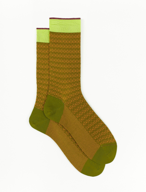 Men's short olive cotton socks with small diamonds - Man | Gallo 1927 - Official Online Shop