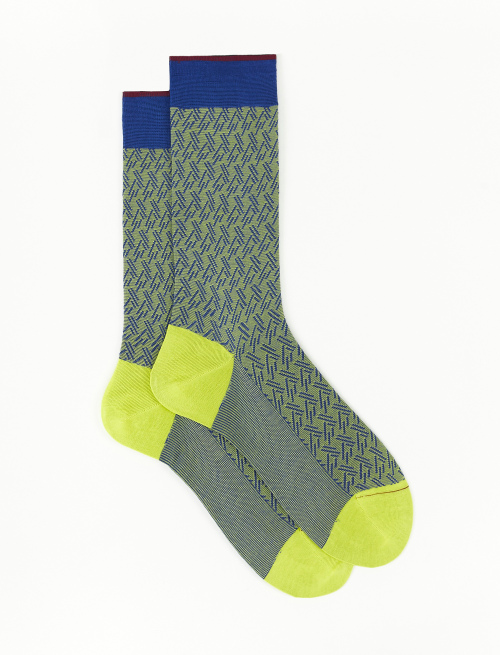 Men's short cobalt blue cotton socks with slanted-dash motif - Man | Gallo 1927 - Official Online Shop