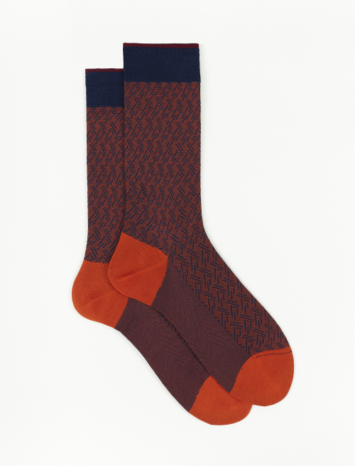 Men's short royal blue cotton socks with slanted-dash motif - Man | Gallo 1927 - Official Online Shop