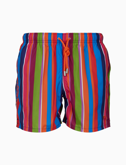 Men's light blue swimming shorts with multicoloured stripes - Beachwear | Gallo 1927 - Official Online Shop