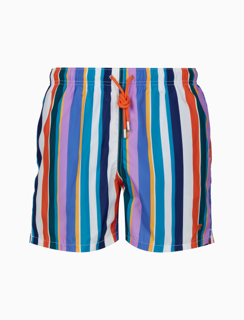 Men's white swimming shorts with multicoloured stripes - Beachwear | Gallo 1927 - Official Online Shop