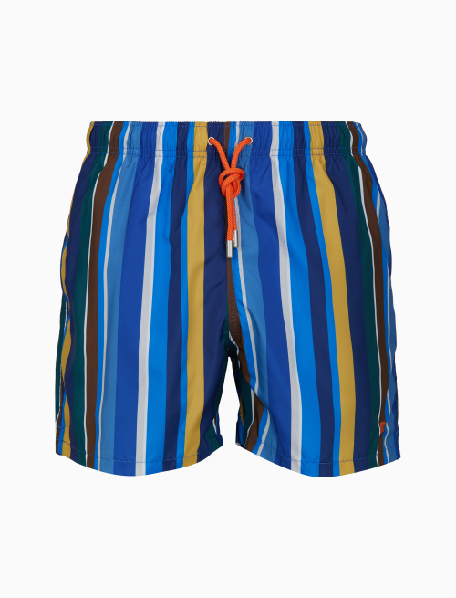 Men's blue swimming shorts with multicoloured stripes - Beachwear | Gallo 1927 - Official Online Shop