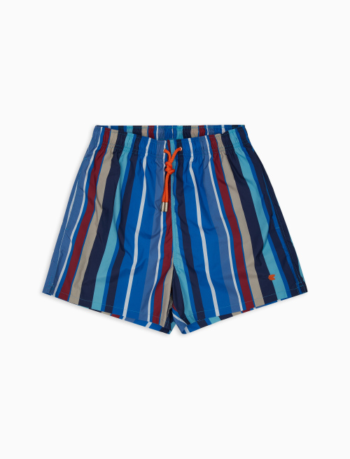 Men's royal blue polyester swimming shorts with multicoloured stripes - Second Selection | Gallo 1927 - Official Online Shop