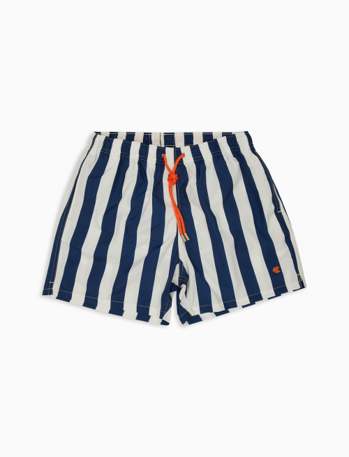 Men's white/navy blue polyester swimming shorts with two-tone stripes - Clothing | Gallo 1927 - Official Online Shop
