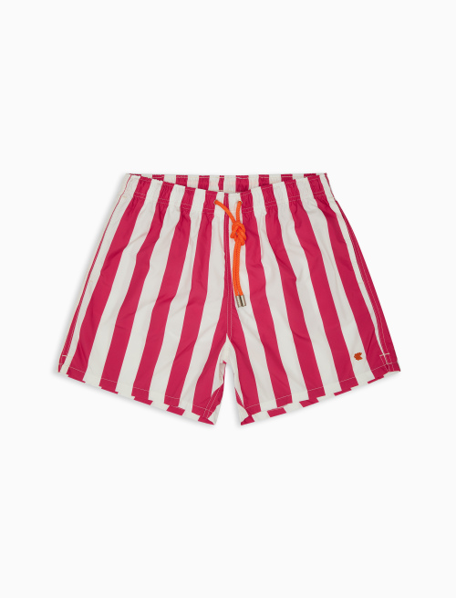 Men's white/fuchsia polyester swimming shorts with two-tone stripes - Beachwear | Gallo 1927 - Official Online Shop