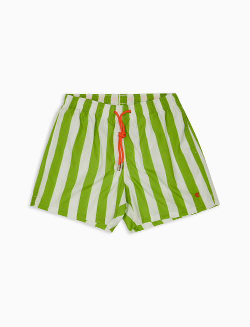 Men's white/mapo green polyester swimming shorts with two-tone stripes - Beachwear | Gallo 1927 - Official Online Shop