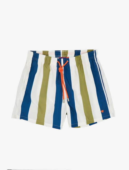 Men's lake green polyester swimming shorts with tricolour stripes - Beachwear | Gallo 1927 - Official Online Shop