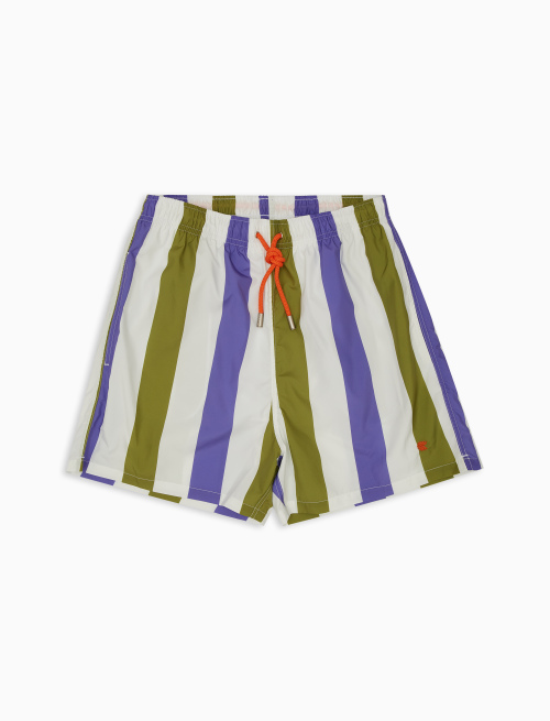 Men's olive green polyester swimming shorts with tricolour stripes - Swimwear | Gallo 1927 - Official Online Shop