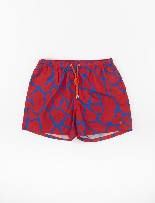 Men's Prussian blue polyester swimming shorts with giraffe motif - Beachwear | Gallo 1927 - Official Online Shop