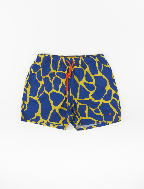Men's daffodil yellow polyester swimming shorts with giraffe motif - Beachwear | Gallo 1927 - Official Online Shop