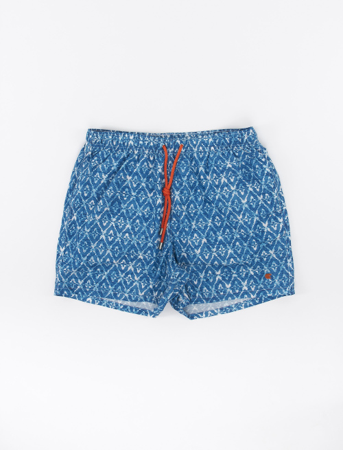 Men's dragonfly blue polyester swimming shorts with batik motif - Swimwear | Gallo 1927 - Official Online Shop