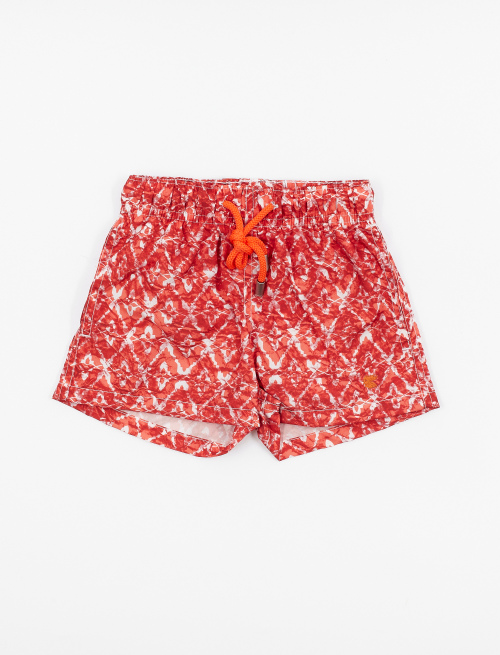 Kids' gerbera pink polyester swimming shorts with batik motif - Beachwear | Gallo 1927 - Official Online Shop