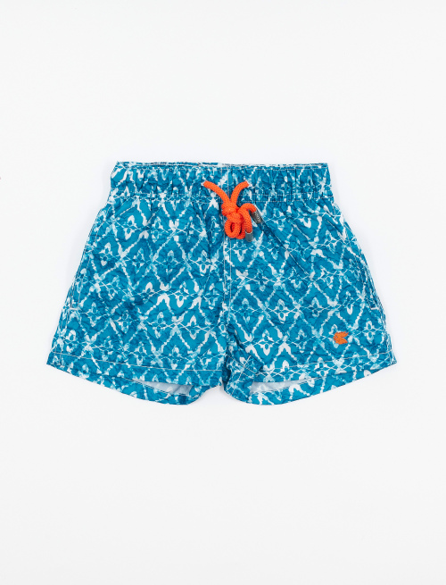 Kids' dragonfly blue polyester swimming shorts with batik motif - Beachwear | Gallo 1927 - Official Online Shop