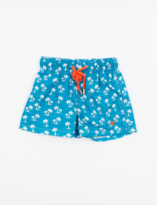 Kids' dragonfly blue polyester swimming shorts with palm tree motif - Beachwear | Gallo 1927 - Official Online Shop