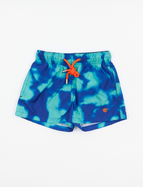 Kids' periwinkle blue polyester swimming shorts with tie-dye motif - Beachwear | Gallo 1927 - Official Online Shop