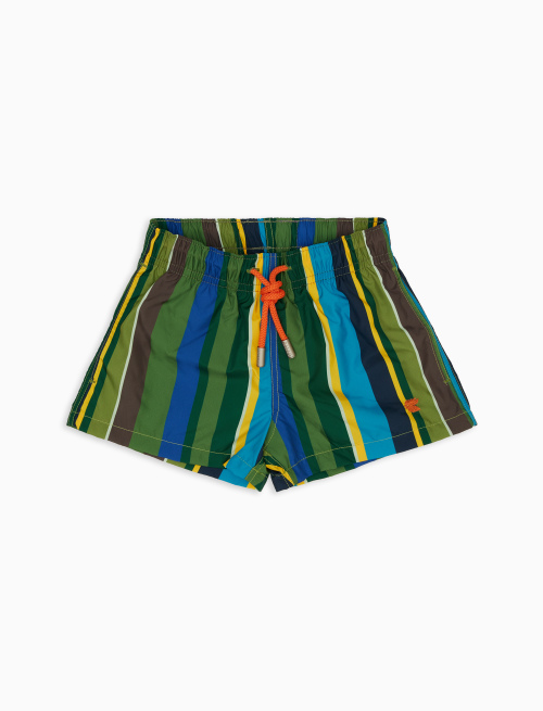 Kids' cactus polyester swim shorts with multicoloured stripes - Beachwear | Gallo 1927 - Official Online Shop
