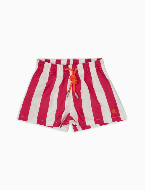 Kids' white/fuchsia polyester swimming shorts with two-tone stripes - Beachwear | Gallo 1927 - Official Online Shop