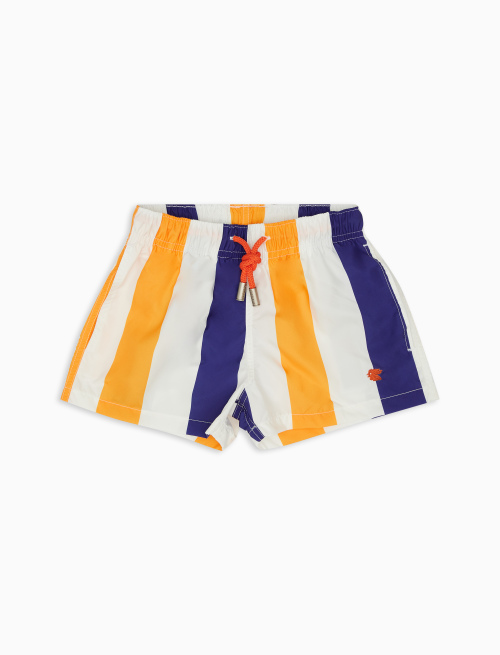 Kids' dark blue polyester swimming shorts with tricolour stripes - Beachwear | Gallo 1927 - Official Online Shop