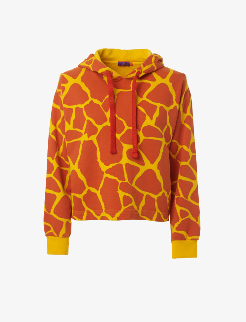Women's plain daffodil yellow cotton hoodie with giraffe motif inside the hood - Clothing | Gallo 1927 - Official Online Shop