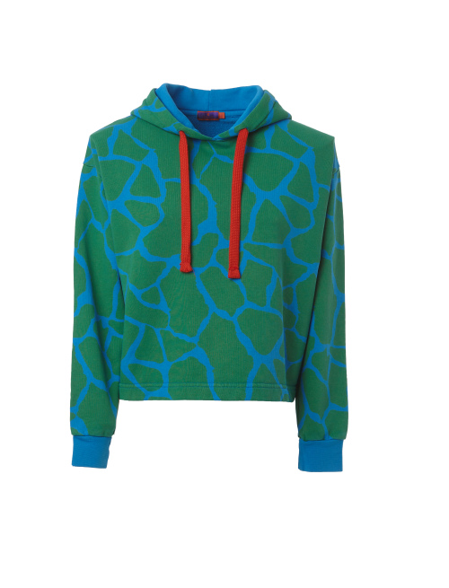 Women's plain topaz blue cotton hoodie with giraffe motif inside the hood - Clothing | Gallo 1927 - Official Online Shop