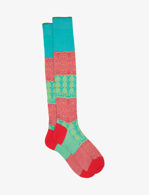 Men's long fuchsia cotton socks with damask motif - Socks | Gallo 1927 - Official Online Shop