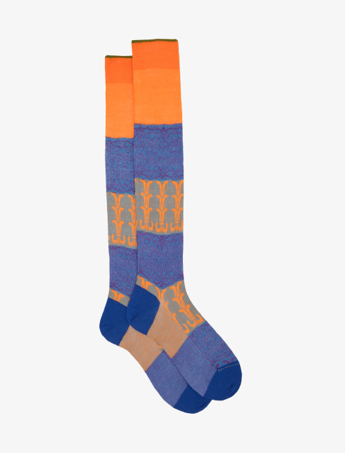 Men's long violet cotton socks with damask motif - Man | Gallo 1927 - Official Online Shop