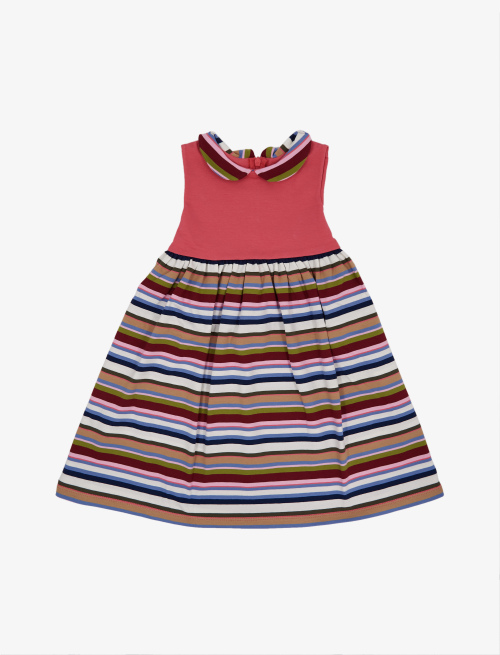 Girls' sleeveless white cotton dress with multicoloured stripes - Clothing | Gallo 1927 - Official Online Shop