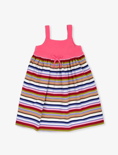 Girls' white cotton dress with shoulder straps and multicoloured stripes - Clothing | Gallo 1927 - Official Online Shop