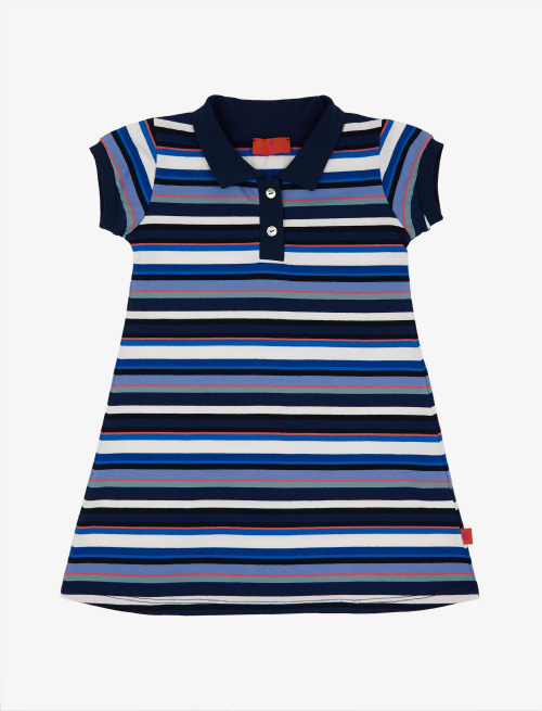 Girls' royal blue cotton polo dress with multicoloured stripes - Clothing | Gallo 1927 - Official Online Shop