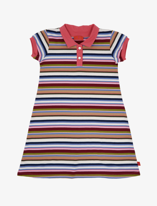 Girls' white cotton polo dress with multicoloured stripes - Clothing | Gallo 1927 - Official Online Shop