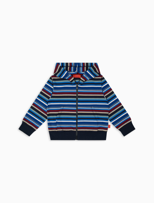 Kids' royal blue cotton hoodie with multicoloured stripes - Lifestyle | Gallo 1927 - Official Online Shop