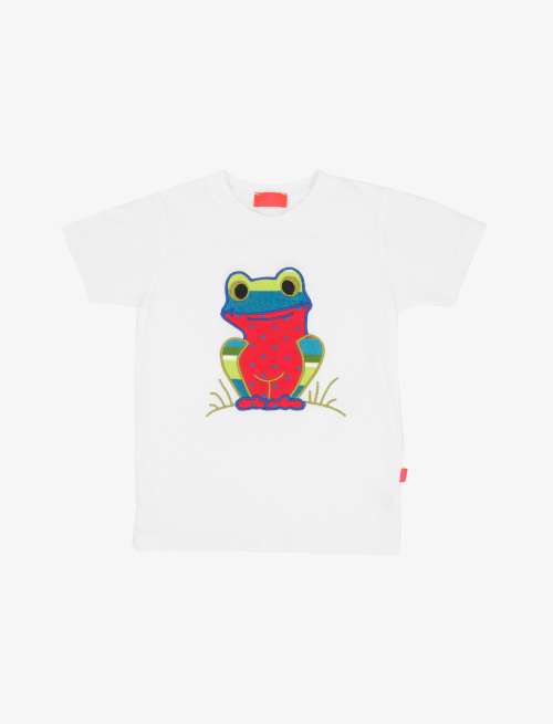 Kids' plain white cotton T-shirt with embroidered frog - Clothing | Gallo 1927 - Official Online Shop