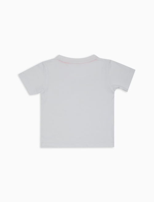 Kids' plain white cotton T-shirt with multicoloured striped breast pocket - Kid | Gallo 1927 - Official Online Shop