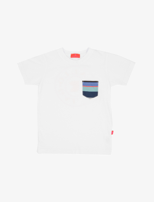 Kids' plain royal blue cotton T-shirt with pocket and multicoloured stripes - Clothing | Gallo 1927 - Official Online Shop