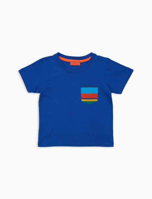 T-shirt bambino cotone tinta unita con taschino righe multicolor blu - Abbigliamento Bambina | Gallo 1927 - Official Online Shop