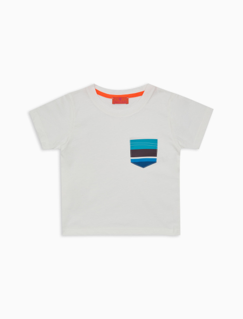T-shirt bambino cotone tinta unita con taschino righe multicolor bianco - Abbigliamento Bambina | Gallo 1927 - Official Online Shop
