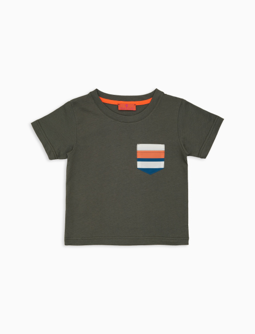 T-shirt bambino cotone tinta unita con taschino righe multicolor verde - Abbigliamento Bambina | Gallo 1927 - Official Online Shop