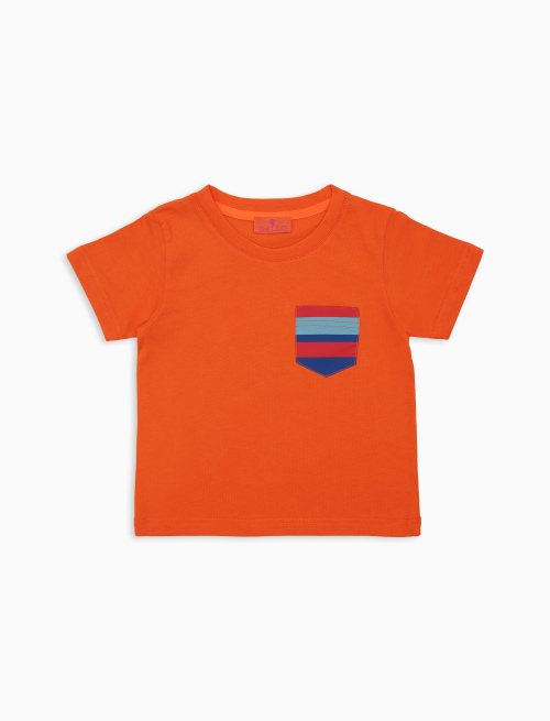 T-shirt bambino cotone tinta unita con taschino righe multicolor arancio - Abbigliamento Bambina | Gallo 1927 - Official Online Shop