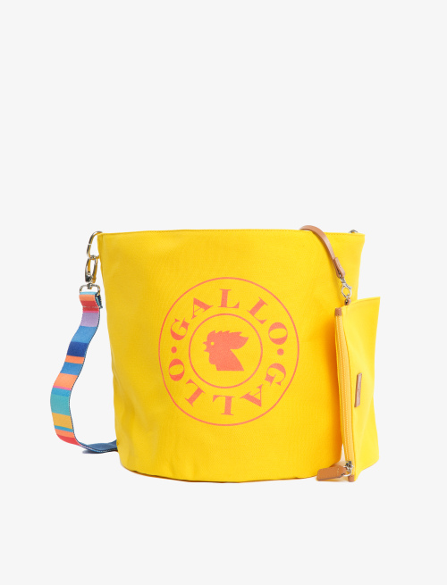 Unisex plain polenta yellow cotton bucket bag with multicoloured shoulder strap - Accessories | Gallo 1927 - Official Online Shop