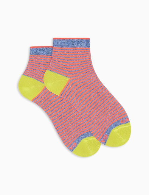 Women's super short cotton and lurex socks with Windsor stripes, denim blue - Windsor | Gallo 1927 - Official Online Shop